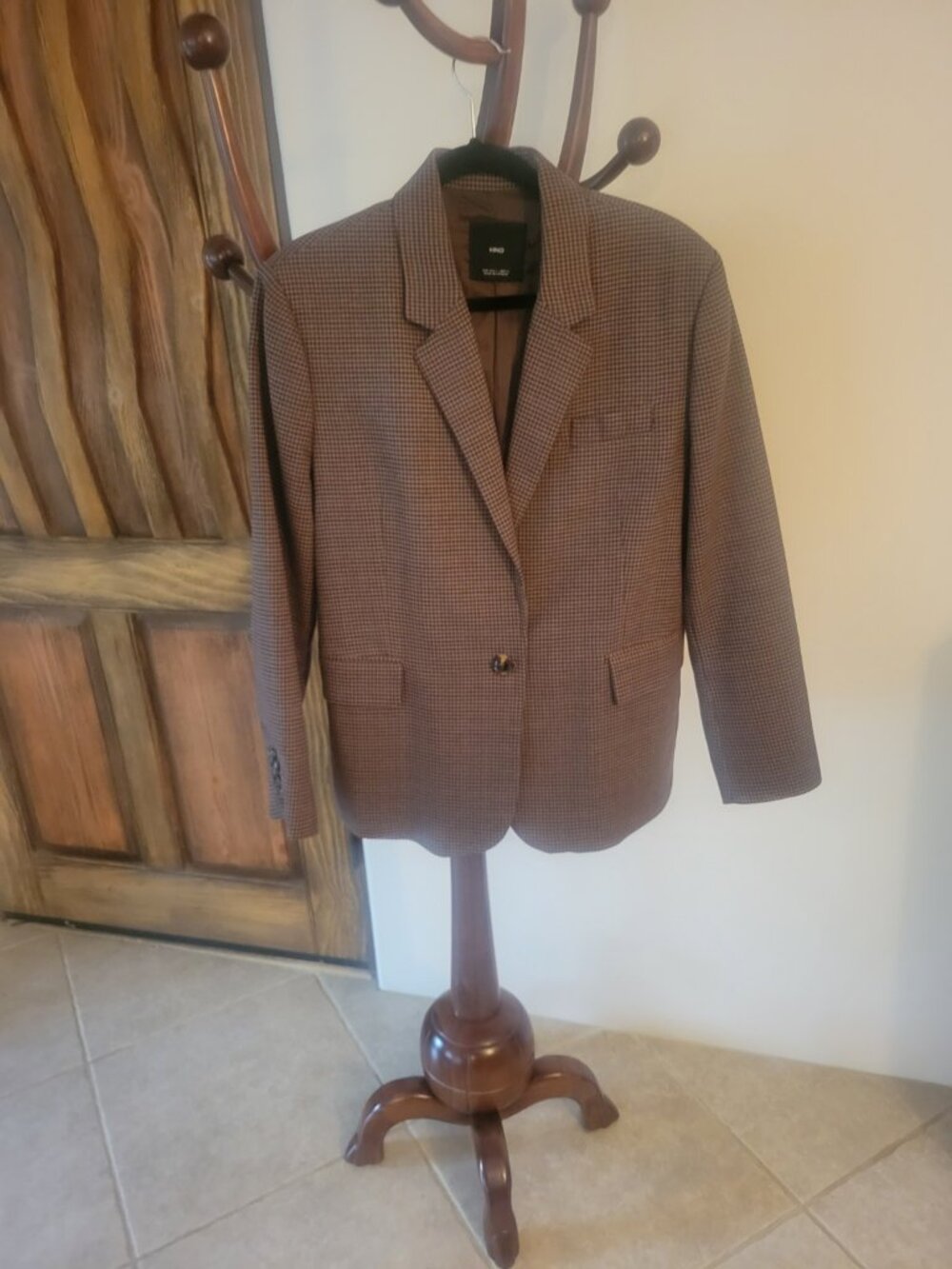Mango MNG Brown Houndstooth Blazer Size L â 2025 â Excellent Condition